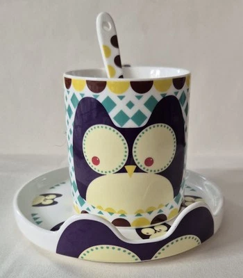 Silly Design Eule Tasse Löffel und Teller Seto - Bild 1 von 4