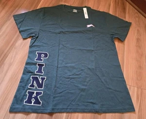 NWT Victorias Secret PINK Team Spirit Embroidered Graphic Tee Shirt Top S GREEN - Picture 1 of 3