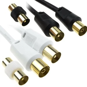 RF Extension Lead Freeview TV Aerial Cable & Coupler 1m/2m/3m/5m/10m Black/White - Picture 1 of 19