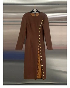 schiaparelli Inpired Sexy Boss Babe Brown Side Split Button Down Dress  - Bild 1 von 23