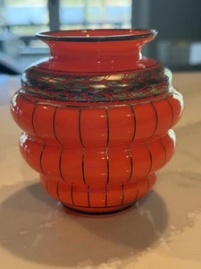 Antike Art Deco Tschechoslowakische Kunst Glas Vase 4,5" hoch - rot mit Silber - Bild 1 von 8