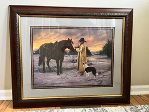 Vtg HOME INTERIOR WESTERN COWBOY HORSE YELLOW COAT COLLIE PICTURE - Picture 1 of 16