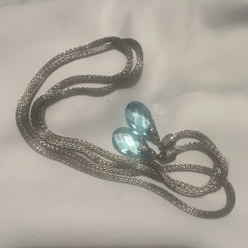 Sterling Silver Mesh Lariat With Blue Topaz Stones End caps.  34” - Image 1 of 4