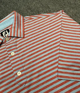 FootJoy Polo Shirt Mens Large Red Blue Striped Stretch Golf Performance Athletic - Picture 1 of 8