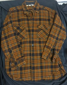 Woolrich Camicia Uomo Spessa Flanella Giallo Nero Bufalo Plaid Manica Lunga Grande - Foto 1 di 5