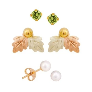 Mt. Rushmore Small 10K Yellow Gold Earrings Jacket Trio Set – Peridot, Pearl, - Picture 1 of 2