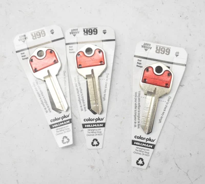 Lot of 3 Hillman Blank Keys Cassette F/66 Color Plus KW1 Red 88910 Silver Key - Image 1 of 4