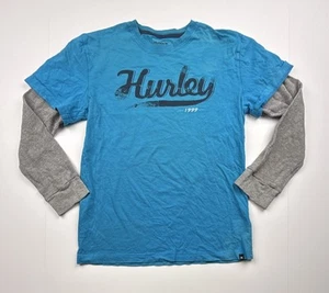 Hurley Youth Boys Grey Mock Layered Long Sleeve Tee T Shirt Size Large Boys Blue - Picture 1 of 5