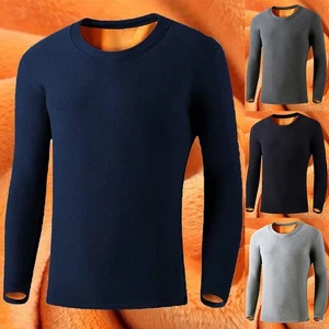 O Neck Style warmes Herren Langarm T-Shirt mit Fleece für Wintertage - Picture 1 of 20