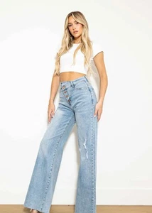 Vibrant M.I.U. WEITES BEIN starr & bequem Stretch überkreuzte Taille roher Saum Gr. 11 - Bild 1 von 6