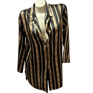 Victoria’s Secret Satin Pyjama Longshirt schwarz & gold gestreift Gr. XS Vintage - Bild 1 von 9