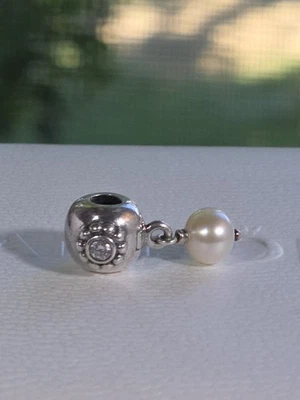 Auténtico Pandora Plata Esterlina Blanco Perla de Sabiduría Circonita cúbica Clip Colgante #790873P Foto 1 de 4