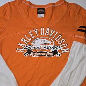 T-shirt manica lunga Harley Davidson taglia large donna arancione e bianca - Foto 1 di 10