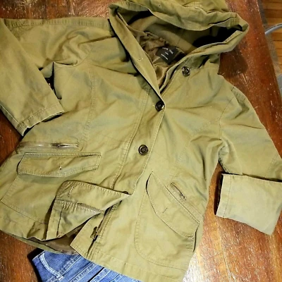 Chaqueta utilitaria Love Tree Cargo - militar caqui verde algodón para mujer L con capucha Foto 1 de 4