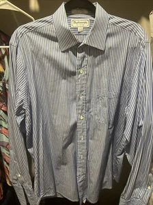 Vintage Burberrys of London Dress Shirt Mens 16-35 Blue White Pinstripe USA - Picture 1 of 1