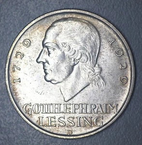 GERMANY - WEIMAR 🎁 5 Reichsmark 1929 D Commemorative LESSING Km#61 - 0.500 UNC - Picture 1 of 4