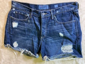 Lucky Brand Boyfriend Shorts Womens 6/28 Blue Denim Dark Wash Distressed - Picture 1 of 10