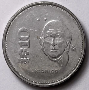 1987 M Mexiko 10 Pesos mit HIDALGO alte mexikanische Münze Adler Snares Schnabel D149 - Bild 1 von 2