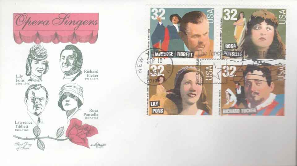 1997 FDC - Scott# 3154-57 - Opera Singers - Block of 4 - Artmaster - Image 1 of 1