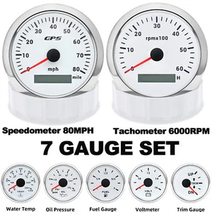 7 Gauge Set 85mm White GPS Speedometer 80MPH Tachometer 6000RPM Gauge for Boat  - Picture 1 of 21