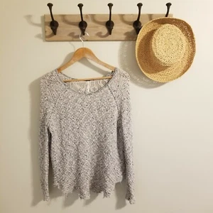 Free People Sweater Pullover Loose Open Knit Crochet Lace Back Blue Gray XS EUC - Picture 1 of 9