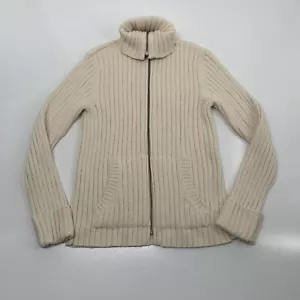 Cárdigan acanalado con cremallera completa arriba/abajo para mujer M cuello alto cuello extendido avena - Imagen 1 de 9