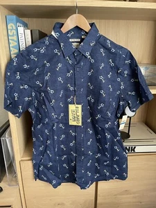 Haggar Island Ease Shirt Short Sleeve Stretch Mens XL Tropical Button Blue NWT - Picture 1 of 6