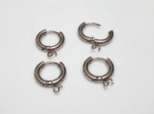 2 coppie base orecchini a cerchio acciaio inox  16x13mm colore argento scuro - Foto 1 di 1
