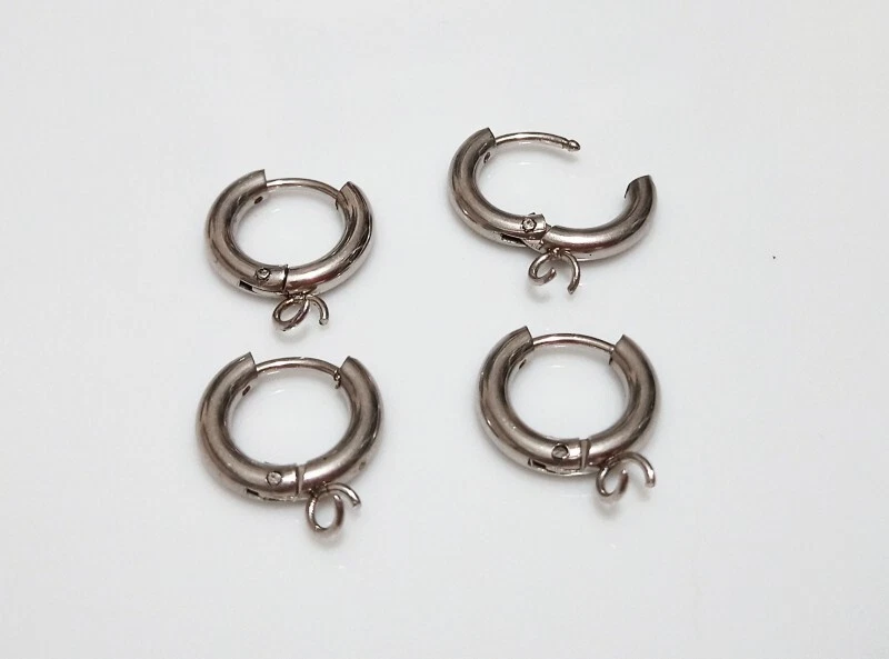 2 coppie base orecchini a cerchio acciaio inox  16x13mm colore argento scuro - Immagine 1 di 1