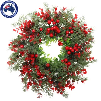 Christmas Wreath Simulation Decor Berry Wreath Window Door Hanging Xmas Tree AU - image 1 of 4