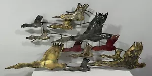 MCM Brutalistische Vögel fliegende Fackel geschnitten Metall Vintage Wandbild signiert datiert 1975 - Bild 1 von 6