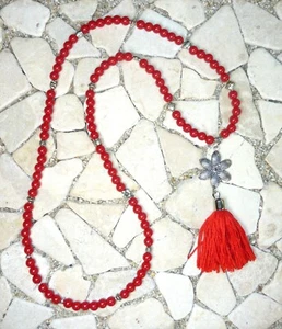 ★ lange Kette ★ HIPPIE BOHO IBIZA PEACE ★ BLUME ★ QUASTE ★ rot ★ - Bild 1 von 4