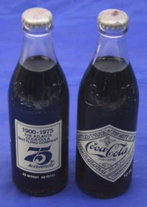 2X Coca Cola 75th Anniversary Bottle Chattanooga ATL 1st Coke Bottling 1900-1975 - Picture 1 of 2