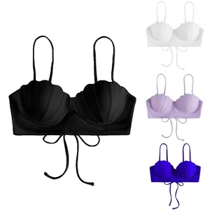 Damen Bikini Oberteil Träger Muschel Schwimmtops Push Up Baden Bademode Einfarbig - Bild 1 von 36