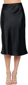 NEW Women Satin Silky Maxi High Low Split Hem Skirt, Black and White, Standard - Picture 1 of 6