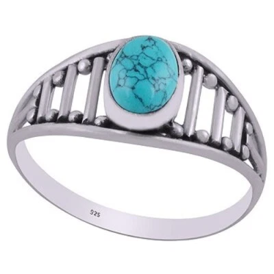 Anello Dichiarativo In Argento Sterling 925 Per Donne Con Gemma Ovale Turchese - Immagine 1 di 4