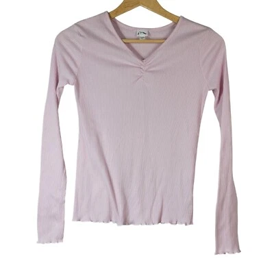Art Class Pullover Top Pink SZ 14 XL Long Sleeve V Neck Ruched Curly Cuff Ribbed - Image 1 of 4