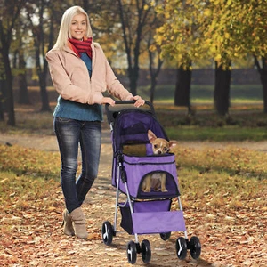 Stylish Purple Collapsible Pet Stroller for Comfortable Park Walks - Picture 1 of 15