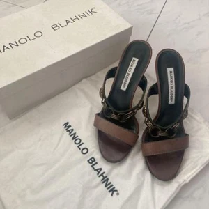 Sandalias de tacón Manolo Blahnik marrón negro para mujer talla EU 35,5 US 5,5 usadas - Imagen 1 de 3