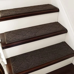 15-Edging Stair Treads Non Slip Carpet Mat 28inX9in for Wooden Steps Brown Color - Picture 1 of 6