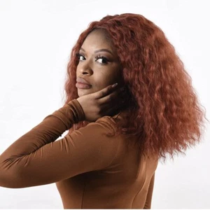Short Curly Copper Wig Synthetic Lace Front Shoulder Length 14" Natural Look - Picture 1 of 8