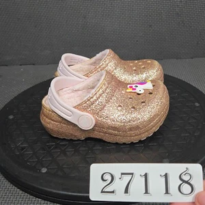 Crocs Classic Glitter Lined Clogs Toddler Sz 6 Gold Pink Slip On Shoes - Picture 1 of 9