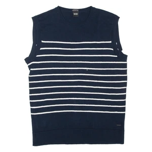 HUGO BOSS Mens Patterned Vest Blue Striped Tight Knit Sleeveless L - Picture 1 of 6