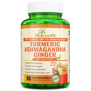 NutreeVit 100% orgánico - cúrcuma + ashwagandha + jengibre + vitamina D3 - Imagen 1 de 3