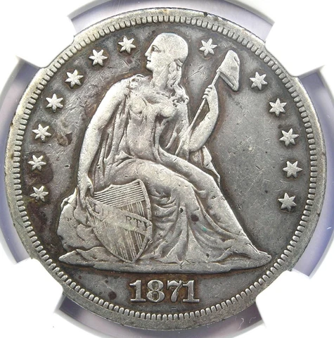 1871 Seated Liberty Silver Dollar $1 - Certified NGC XF Detail - Rare Coin! Cover