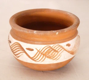 Stone Age Style Stripy White Slip Terracotta Studio Art Pottery Pot Museum Copy - Picture 1 of 10