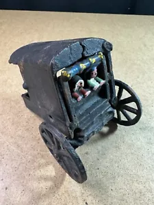 Antique Cast Iron Toy Carriage with Painted Figures - 4” Vintage Wagon Amish - Picture 1 of 11
