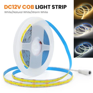 12V COB LED Strip Lights Flexible Tape Light DIY Lighting Warm White/Cool White - Picture 1 of 15