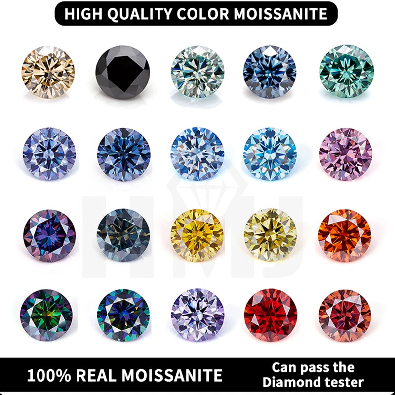 Colored Moissanite Stones Round Gem Stone W. GRA Certificate DIY Ring Jewelry - Image 1 of 4