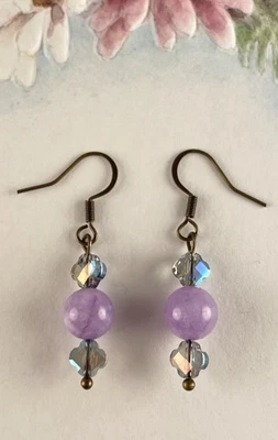 Purple Blue Crystal Dangle Drop Earrings For Womens Handmade Artisan Jewelry New - Image 1 of 4
